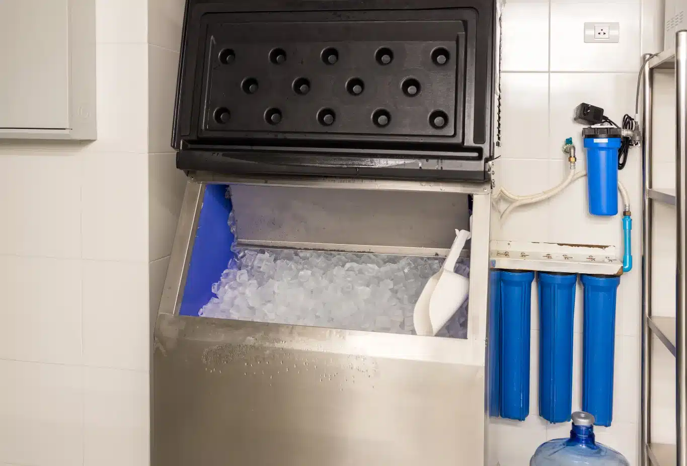 commercial ice machine in a professional kitchen setting