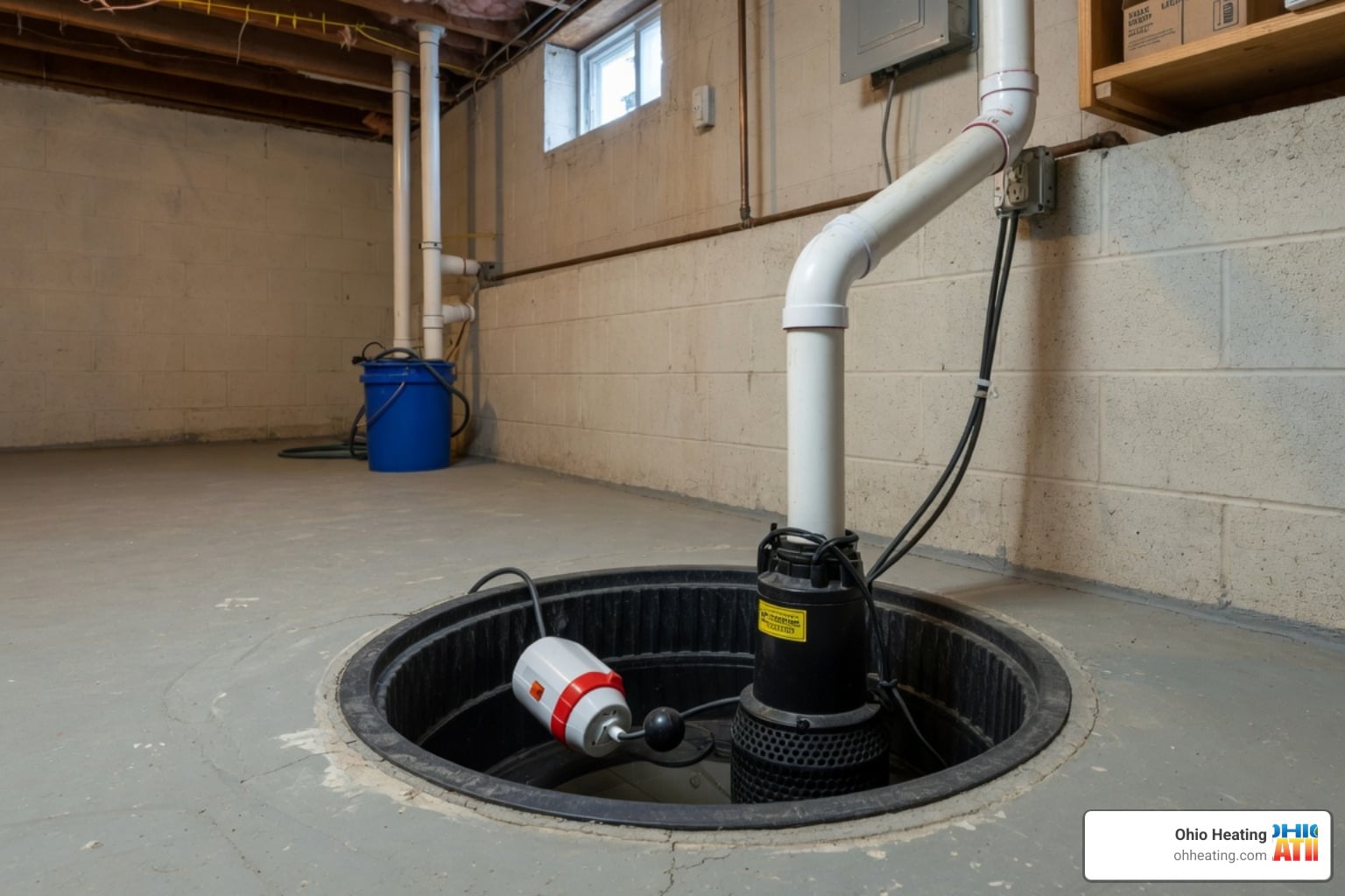 indoor sewage pump system in basement